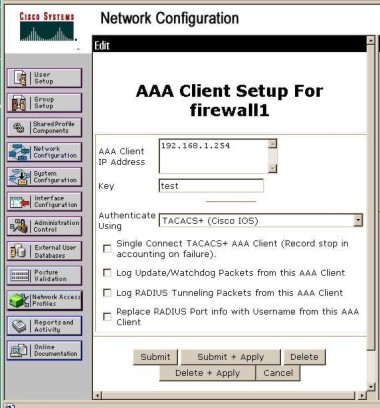 Cisco Secure ACS. Настройка AAA клиента.